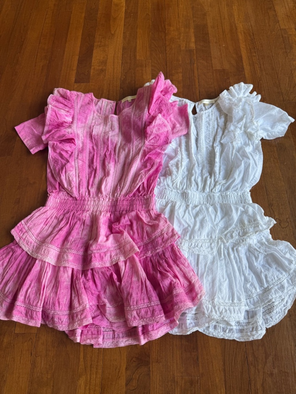 LoveShackFancy Pink & White Ruffled Tiered Mini Dress Set